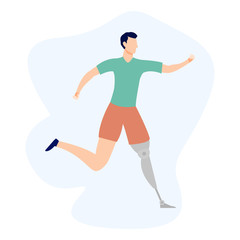 Fototapeta na wymiar People exercising, training flat illustration. Promoting equality, person with disability cartoon vector character. Healthy lifestyle, Inclusion sport
