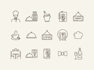 Top restaurant line icon set. Chef, dish, waiter bow, award star isolated outline sign pack. Restaurant business concept. Vector illustration symbol elements for web design and apps