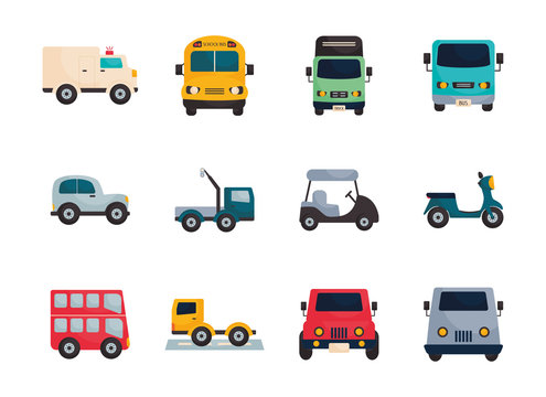 Isolated transportation vehicles flat style icon set vector design