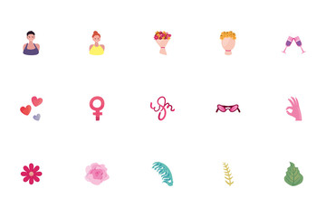 Womens day fill style icon set vector design