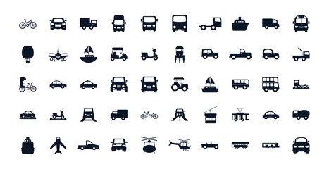 Isolated transportation vehicles silhouette style icon set vector design