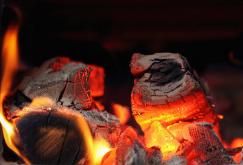 Interesting Hot Embers glowing and burning in oven