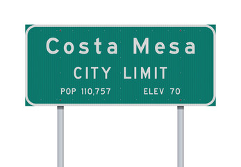 Vector illustration of Costa Mesa City Limit green road sign