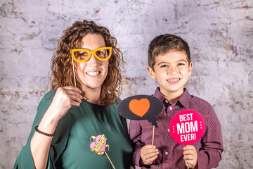 Mother and son celebrating Mothers Day at home