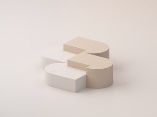 Abstract minimal scene with geometrical forms. Stair podium and curves in cream colors. Abstract background. Scene to show cosmetic podructs and jewelry. Showcase, shopfront, display case. 3d render. 