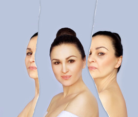 Aging. Mature woman-young woman.Face with skin problem	