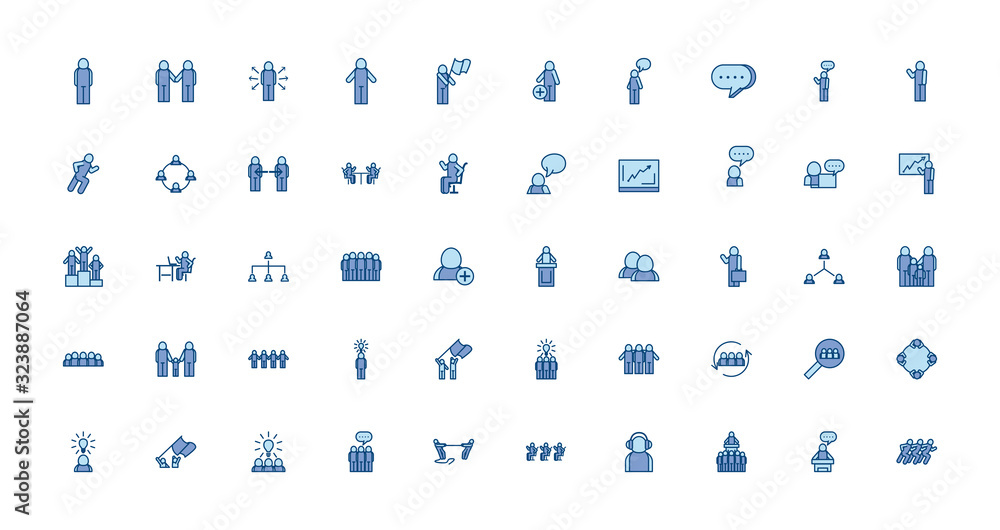 Poster isolated avatars line and fill style icon set vector design