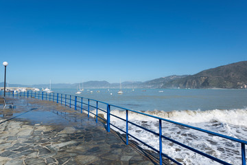 Walkway and Mountain in Sestri Levante in Italy.