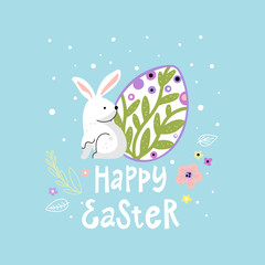 Obraz na płótnie Canvas Easter background with bunny and egg
