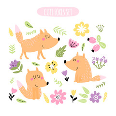 Funny foxes cliparts collection