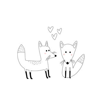 Two cute foxes children illustration