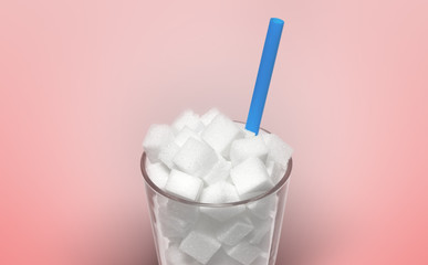 Zucker im Glas vor rosa Hintergrund