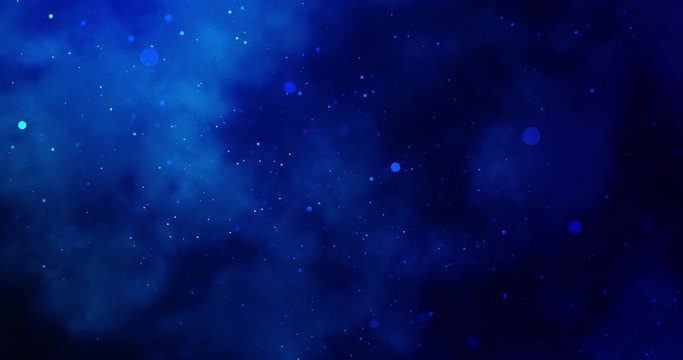 Galaxy with space dust, milky way and radiance. Cosmic universe with shining particles, stars and clouds on dark blue sky. Glowing abstract background, beautiful VFX. 4k video animation