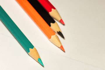 Color bright pencils on a on light paper is macro, soft focus