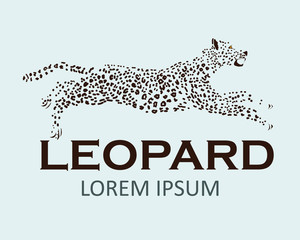Logo with a leopard. Editable vector format. Monochrome version. Beige background.