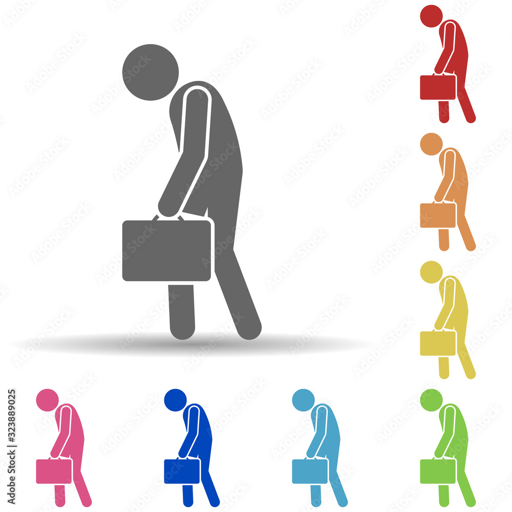 Poster tired businessman in multi color style icon. simple glyph, flat vector of mobile banking icons for u