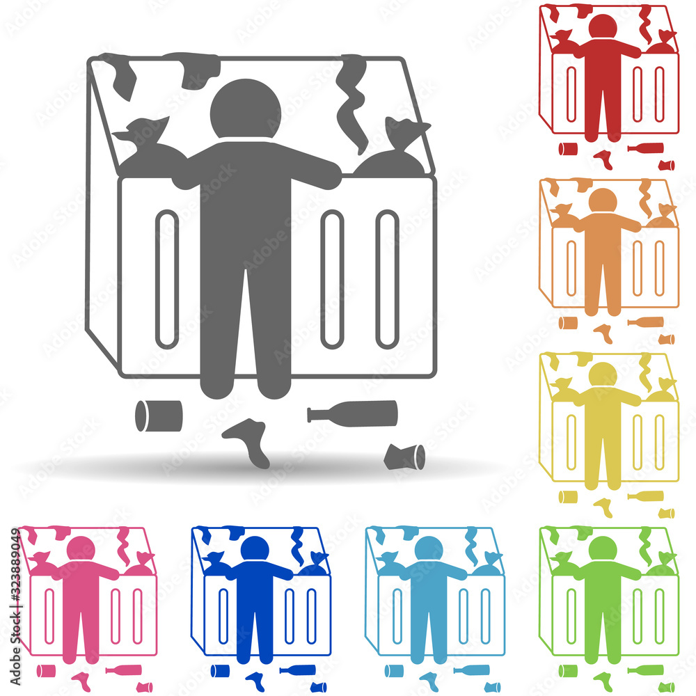 Poster garbage poor man in multi color style icon. simple glyph, flat vector of mobile banking icons for ui