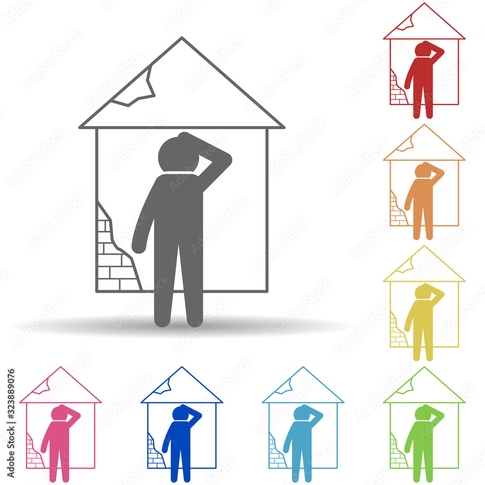 Poster house of a beggar in multi color style icon. simple glyph, flat vector of mobile banking icons for u