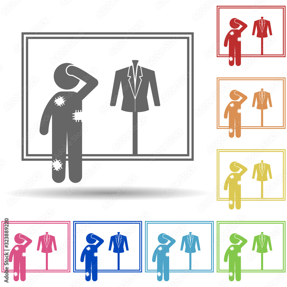 Poster poor man in multi color style icon. simple glyph, flat vector of mobile banking icons for ui and ux,