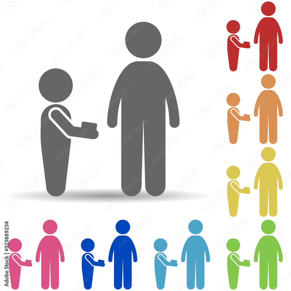 Poster beggar childe in multi color style icon. simple glyph, flat vector of mobile banking icons for ui an