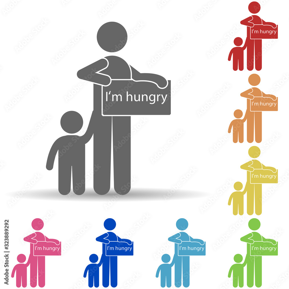 Poster beggar hungry in multi color style icon. simple glyph, flat vector of mobile banking icons for ui an