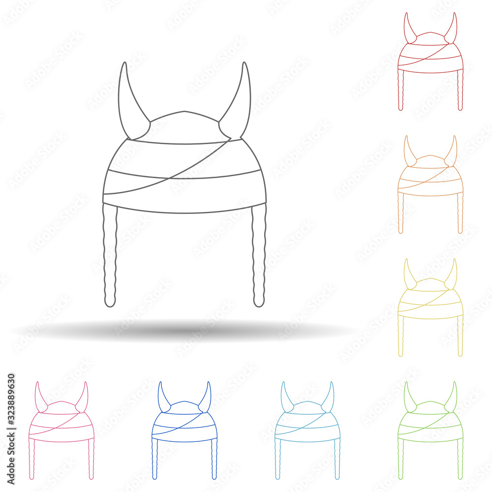 Poster fan viking cap in multi color style icon. simple thin line, outline vector of russian fan atributs i