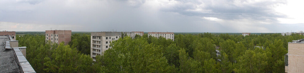 Fototapeta na wymiar View of the abandoned city of Pripyat, ghost town near the Chernobyl nuclear power plant.