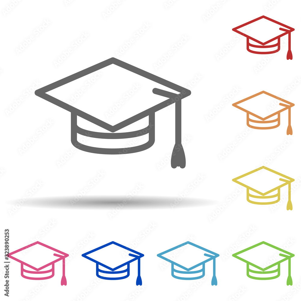 Poster graduate's cap in multi color style icon. simple thin line, outline vector of science icons for ui a
