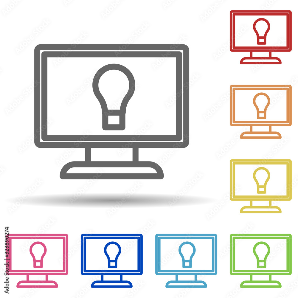 Aufkleber bulb on the monitor in multi color style icon. simple thin line, outline vector of science icons for