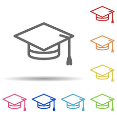 Graduate's cap in multi color style icon. Simple thin line, outline vector of science icons for ui and ux, website or mobile application