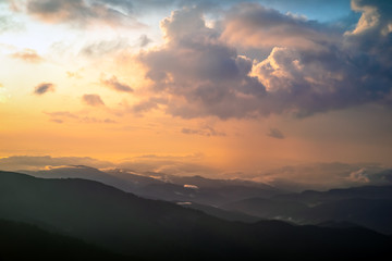 Sunrise, sunset in the Carpathian mountains. Natural background