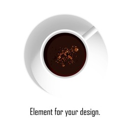 Cup top view on a white background. Isolated vector object. A cup of coffee or tea. White ceramics..