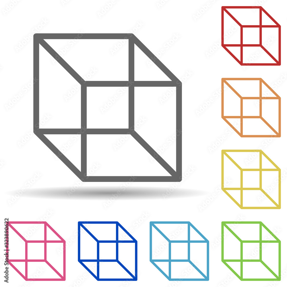 Poster 3-dimensional cube in multi color style icon. simple thin line, outline vector of science icons for 