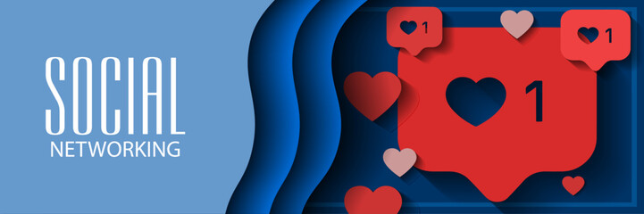 Horizontal background with social media icons. Panoramic Vector Illustration