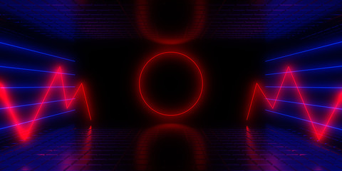 3D abstract background with neon lights. 3d illustration