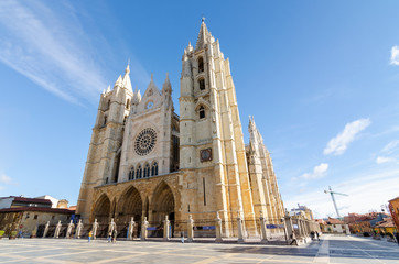 Leon Cathedral. Cathedral of the city of Leon in Castilla y Leon, Spain. Travel photography. Historic building. Gothic cathedral.