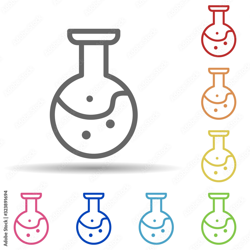 Aufkleber flask with chemical fluid in multi color style icon. simple thin line, outline vector of science ico