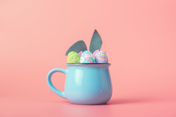 cute and cute easter background with circles from which the ears of the easter bunny peek out next...