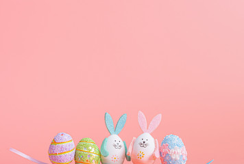 cute and cute easter background with easter eggs and bunnies