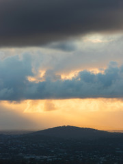 Sunlight over the mountain at Brisbane.