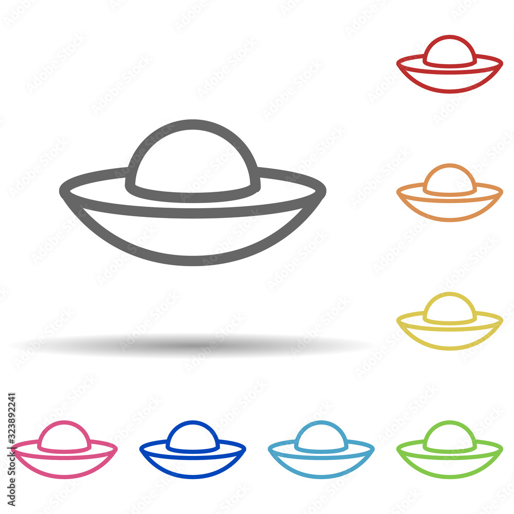 Poster flying saucer in multi color style icon. simple thin line, outline vector of science icons for ui an