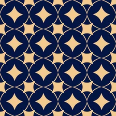 Wallpaper murals Dark blue Geometric square print. Golden pattern on dark blue seamless background