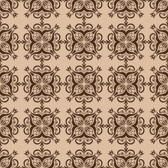 Floral seamless pattern. Brown design on beige background