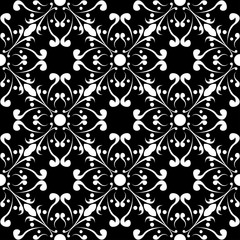 Floral seamless pattern. White design on black background