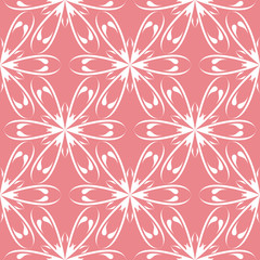 Pink seamless background with white flloral pattern