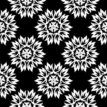 Black Floral Background With White Seamless Design