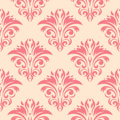 Floral seamless pattern. Pink design on beige background