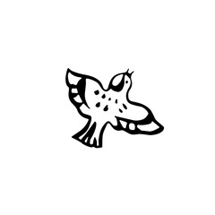 Flying bird Hand drawn in sketch style. Monochrome vector illustration. Isolated on white.