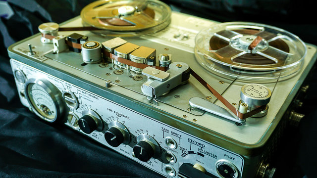 Old portable reel to reel tube tape-recorder, Tape player