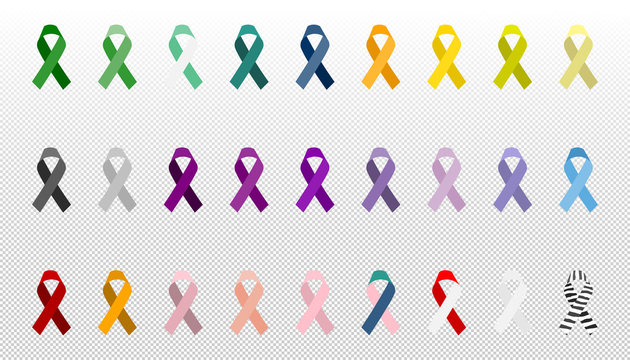 Set ribbon all cancers. Cancer awareness ribbons.